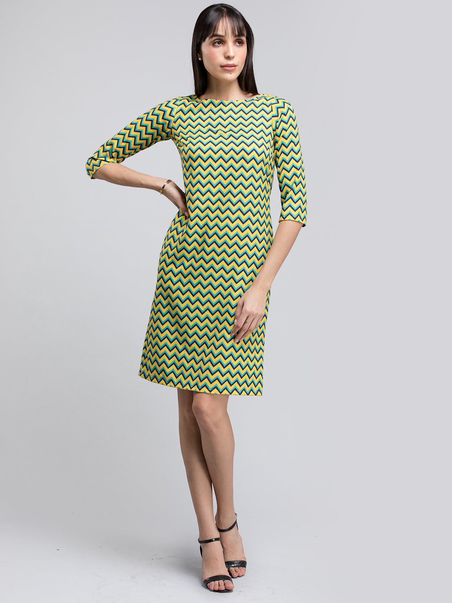 Boat Neck Chevron Shift Dress ...